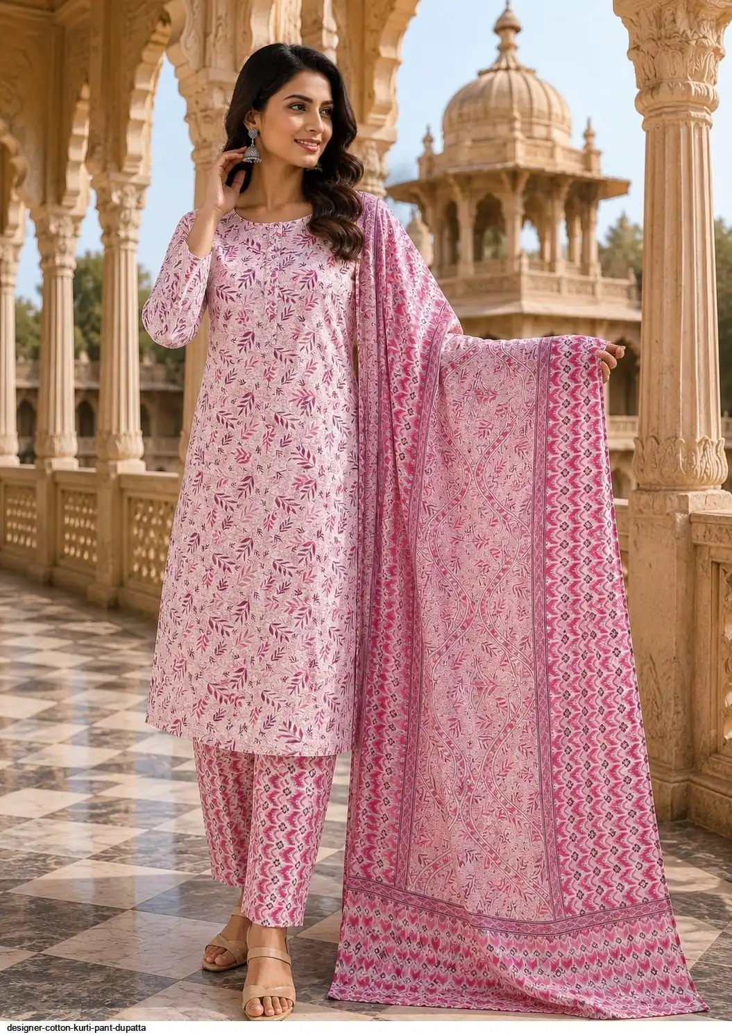 DESIGNER COTTON KURTI PANT DUPATTA 7