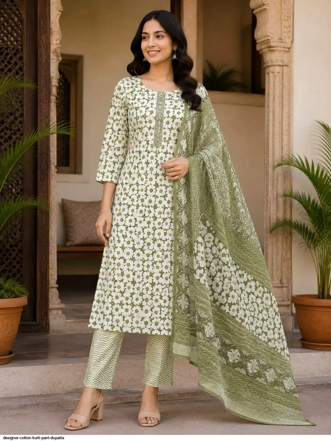 DESIGNER COTTON KURTI PANT DUPATTA 6