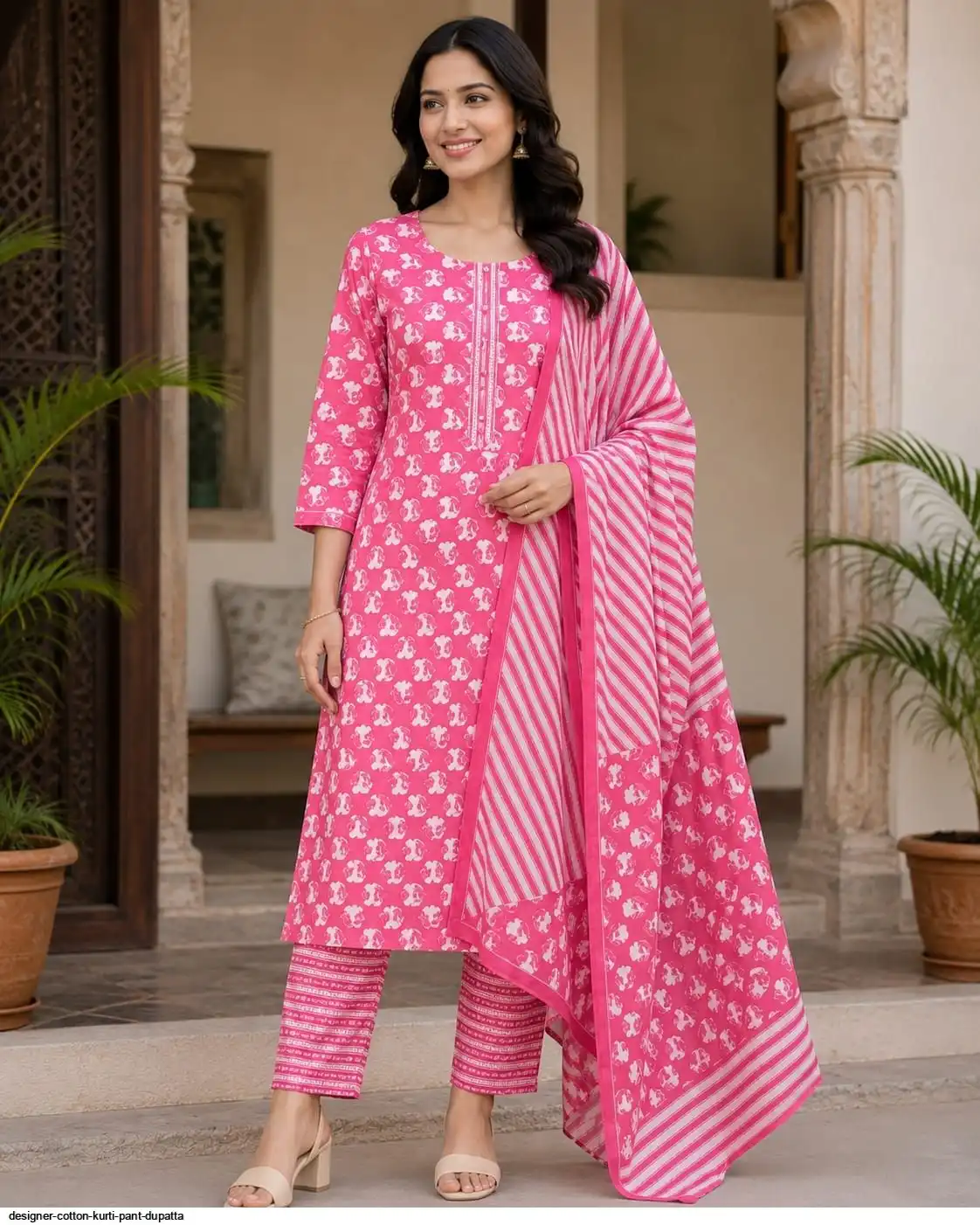 DESIGNER COTTON KURTI PANT DUPATTA 10