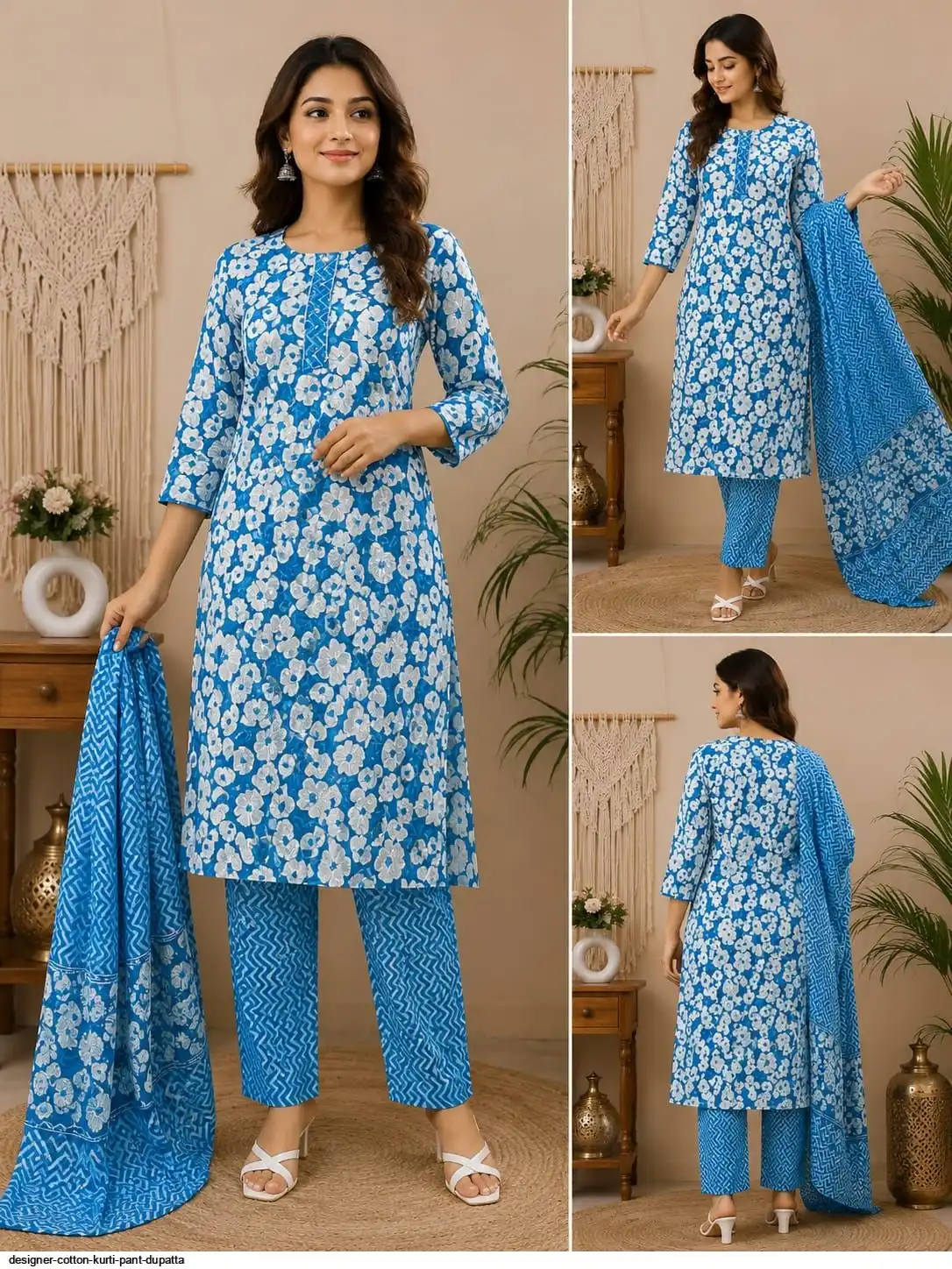 DESIGNER COTTON KURTI PANT DUPATTA 9
