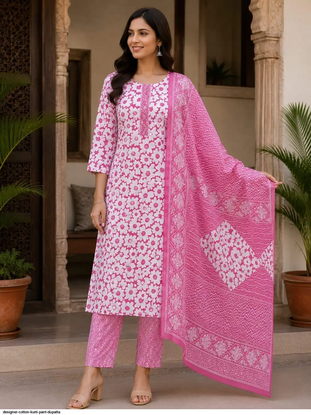 DESIGNER COTTON KURTI PANT DUPATTA 12