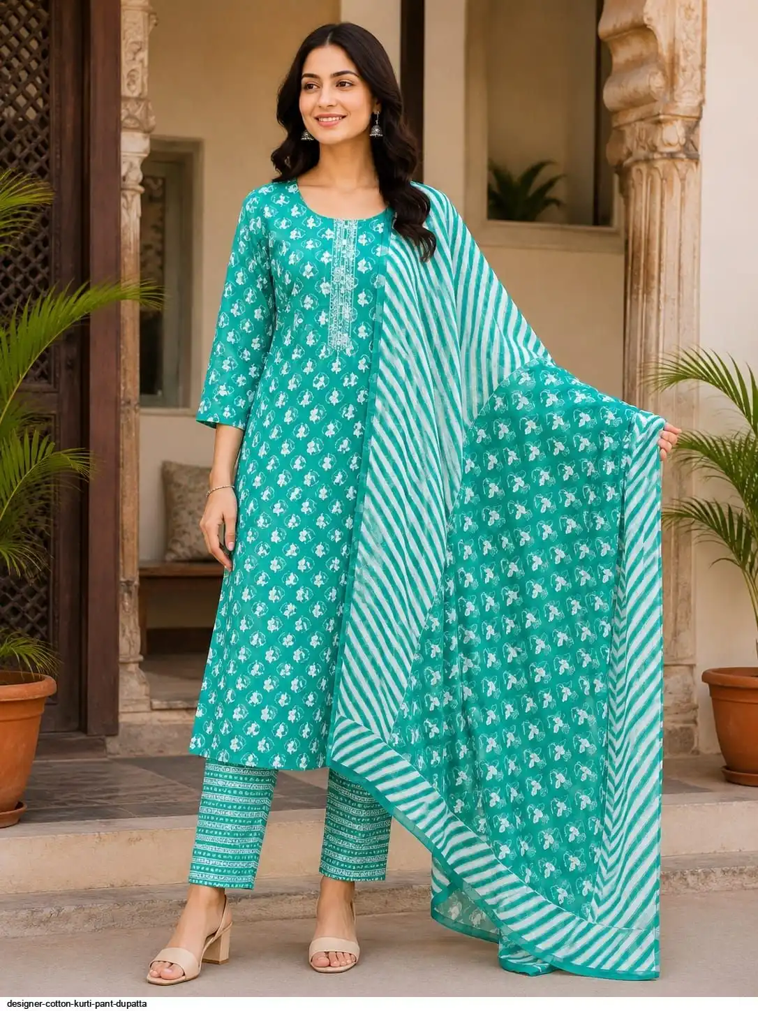 DESIGNER COTTON KURTI PANT DUPATTA 14