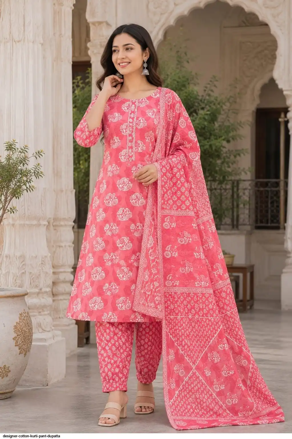 DESIGNER COTTON KURTI PANT DUPATTA 17