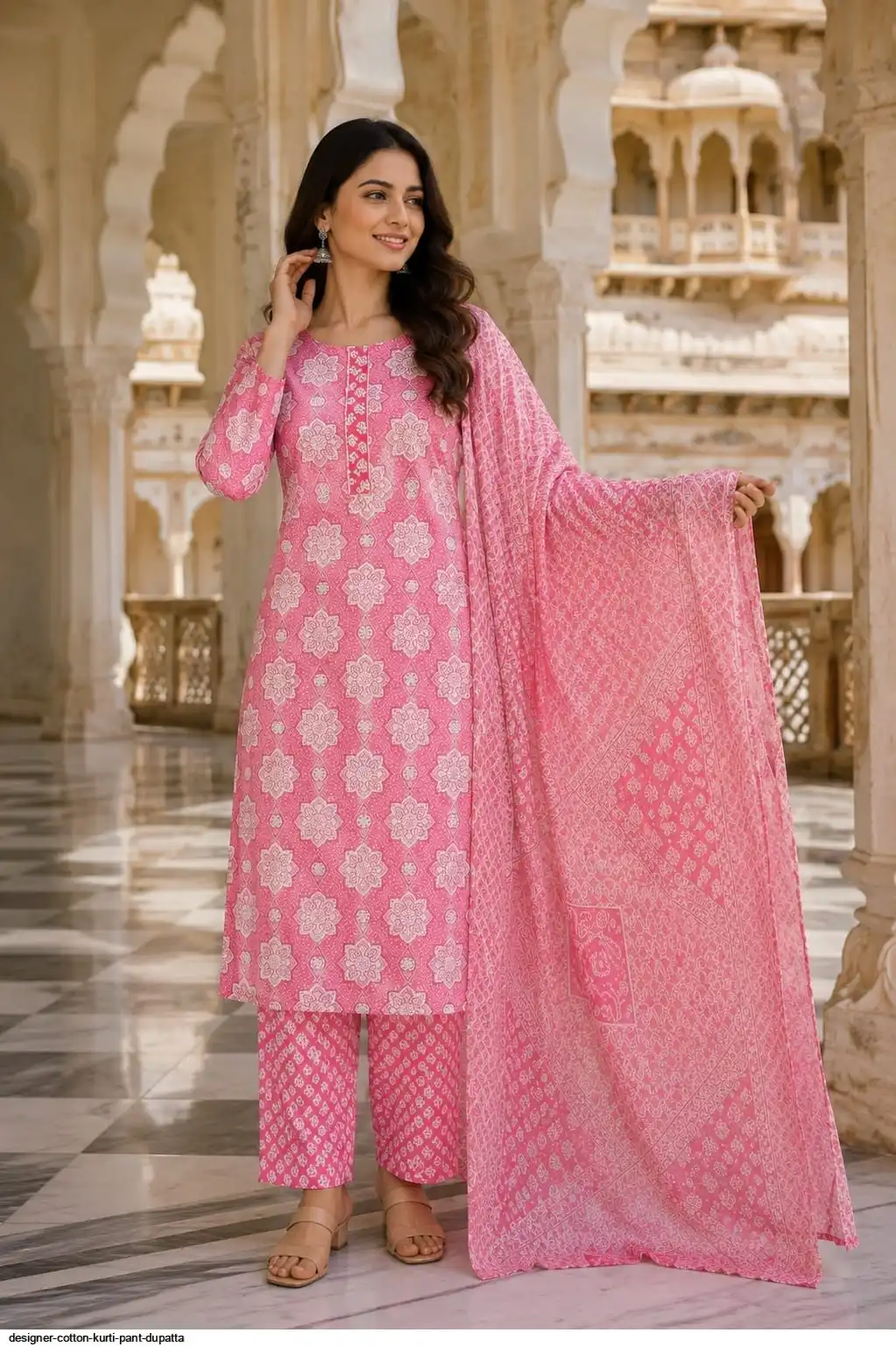 DESIGNER COTTON KURTI PANT DUPATTA 15
