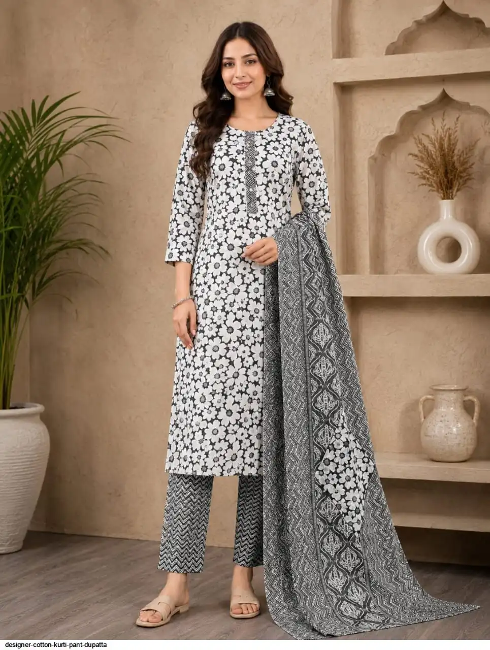 DESIGNER COTTON KURTI PANT DUPATTA 21