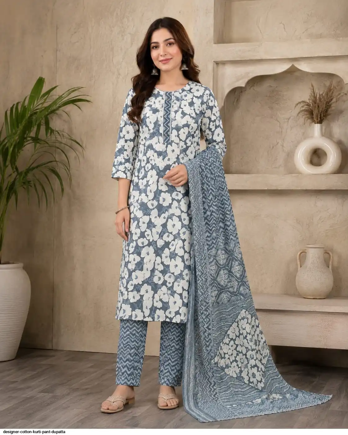 DESIGNER COTTON KURTI PANT DUPATTA 22