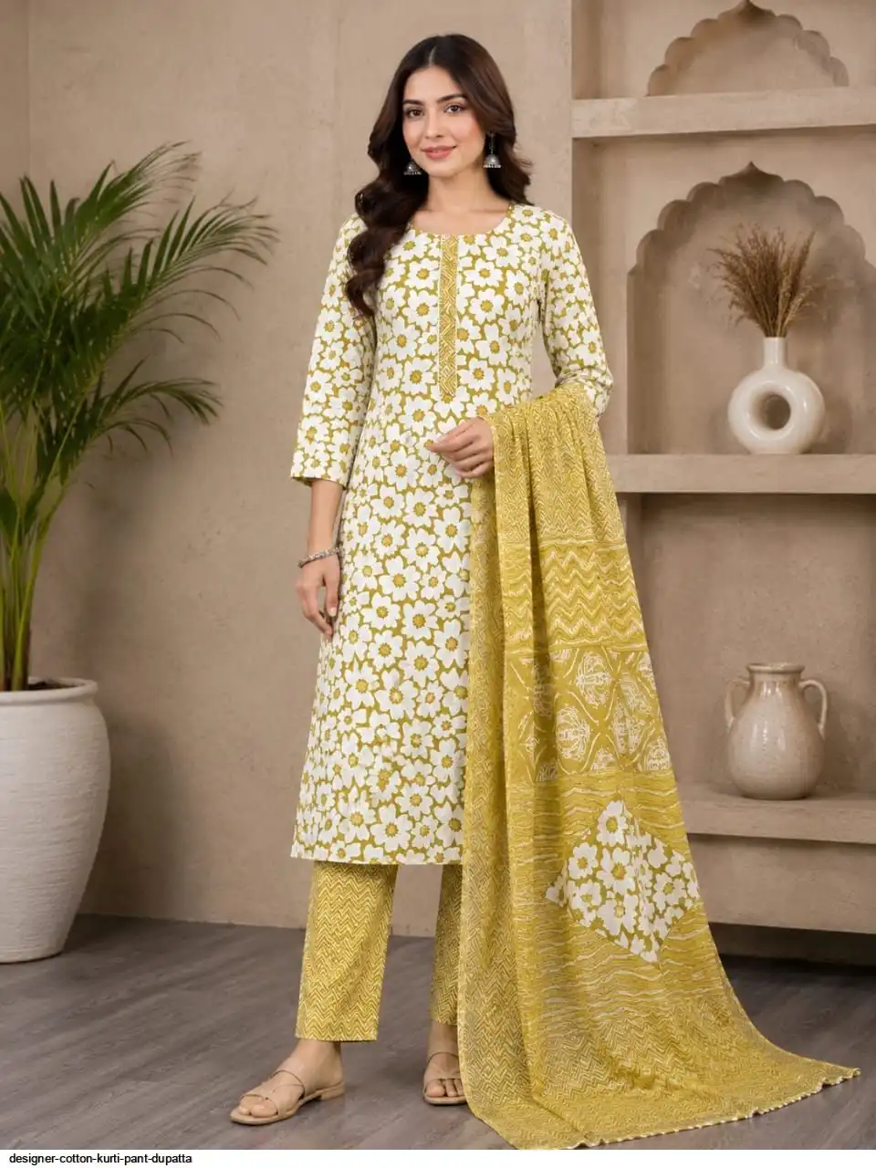 DESIGNER COTTON KURTI PANT DUPATTA 23