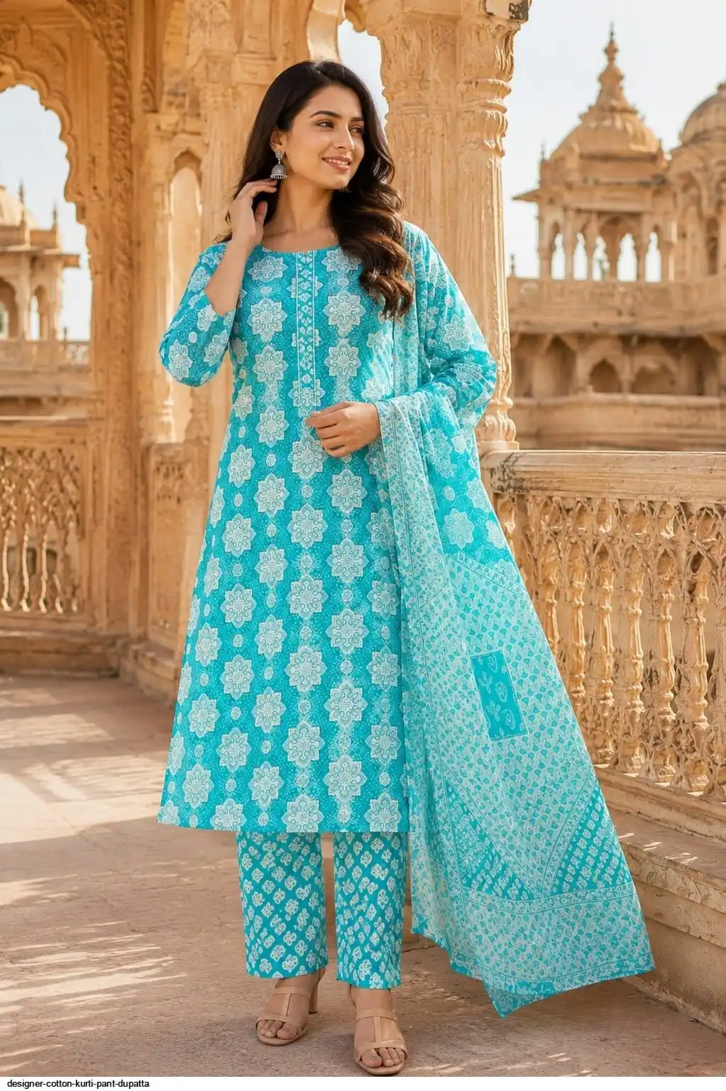 DESIGNER COTTON KURTI PANT DUPATTA 25