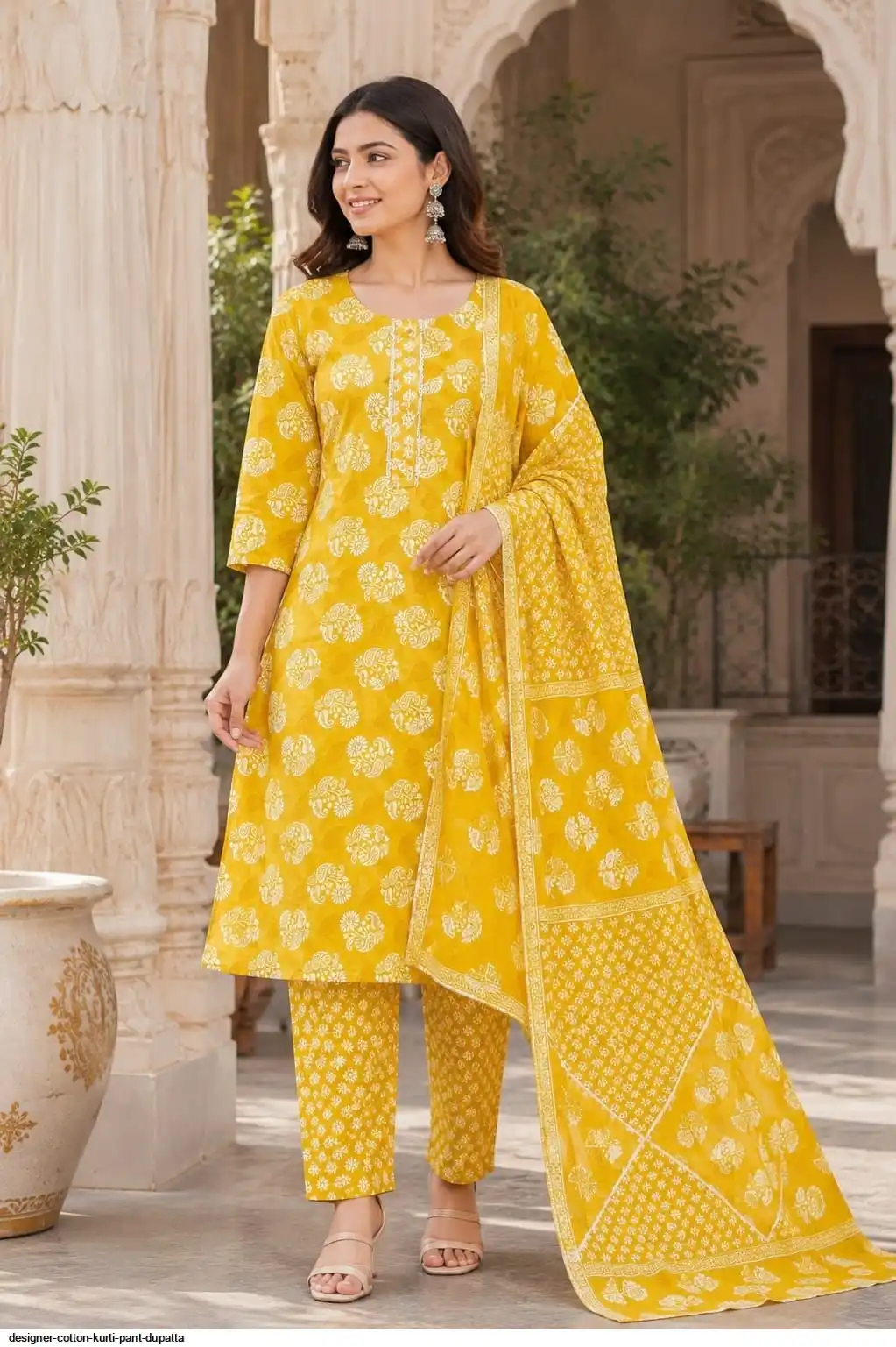 DESIGNER COTTON KURTI PANT DUPATTA 27