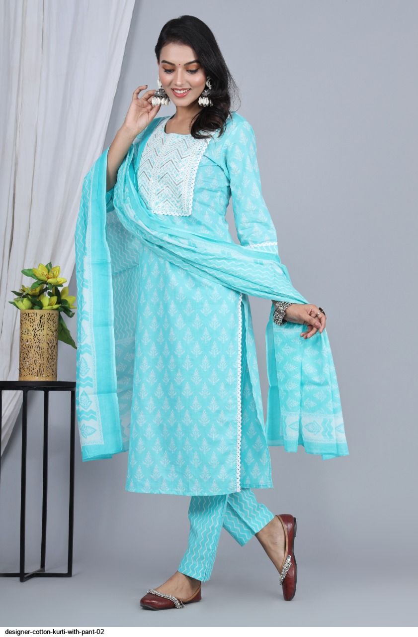 DESIGNER COTTON KURTI WITH PANT 02
