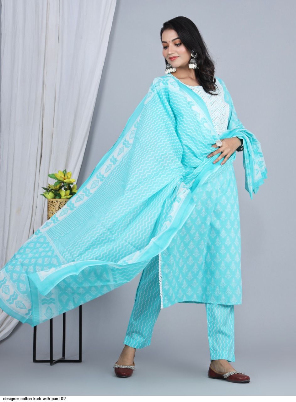 DESIGNER COTTON KURTI WITH PANT 02