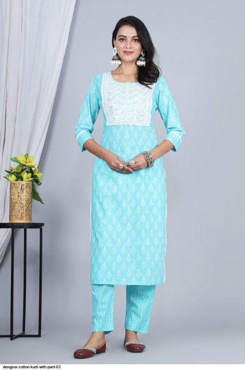 DESIGNER COTTON KURTI WITH PANT 02