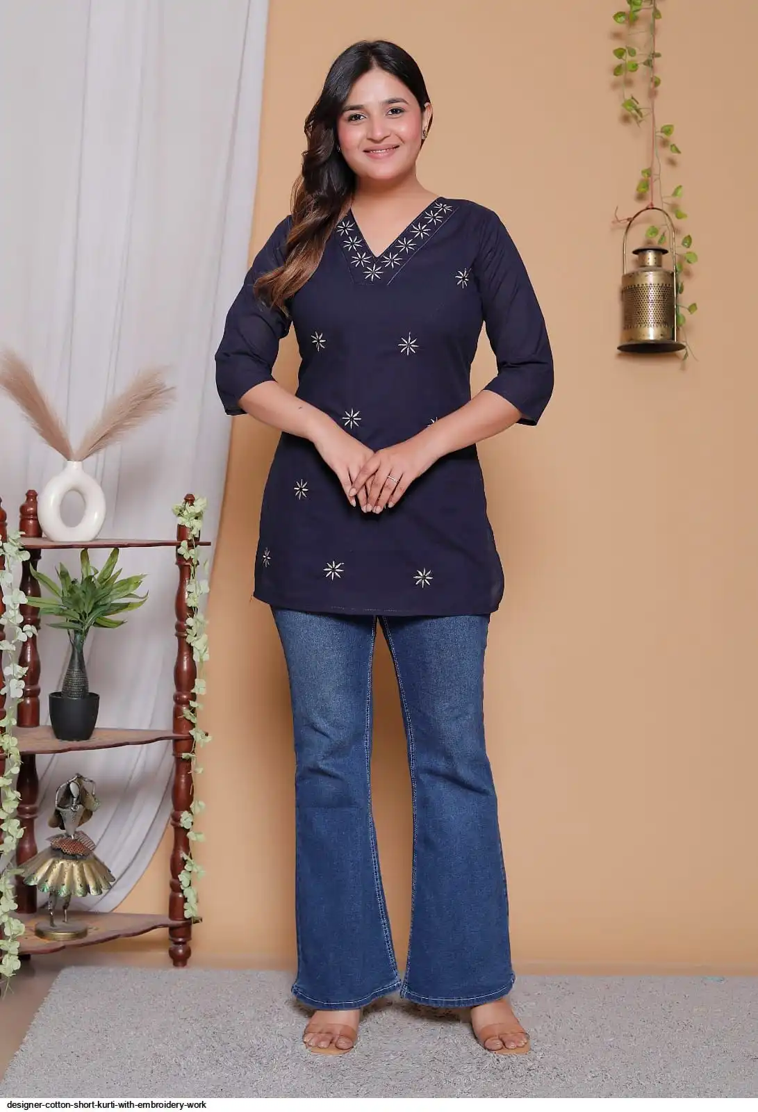 DESIGNER COTTON SHORT KURTI WITH EMBROIDERY WORK E
