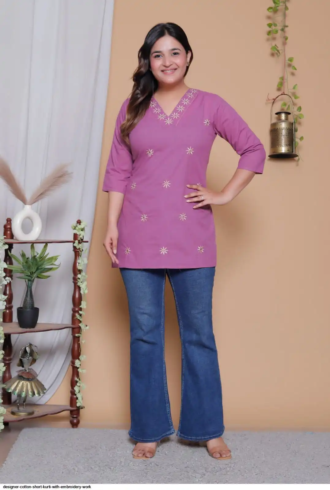 DESIGNER COTTON SHORT KURTI WITH EMBROIDERY WORK D