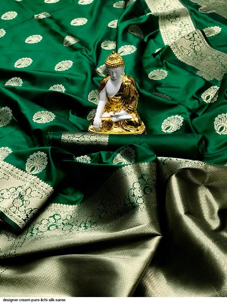 DESIGNER CREAM PURE LICHI SILK SAREE A