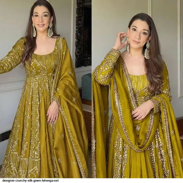 DESIGNER CRUNCHY SILK GOWN LEHENGA SET G