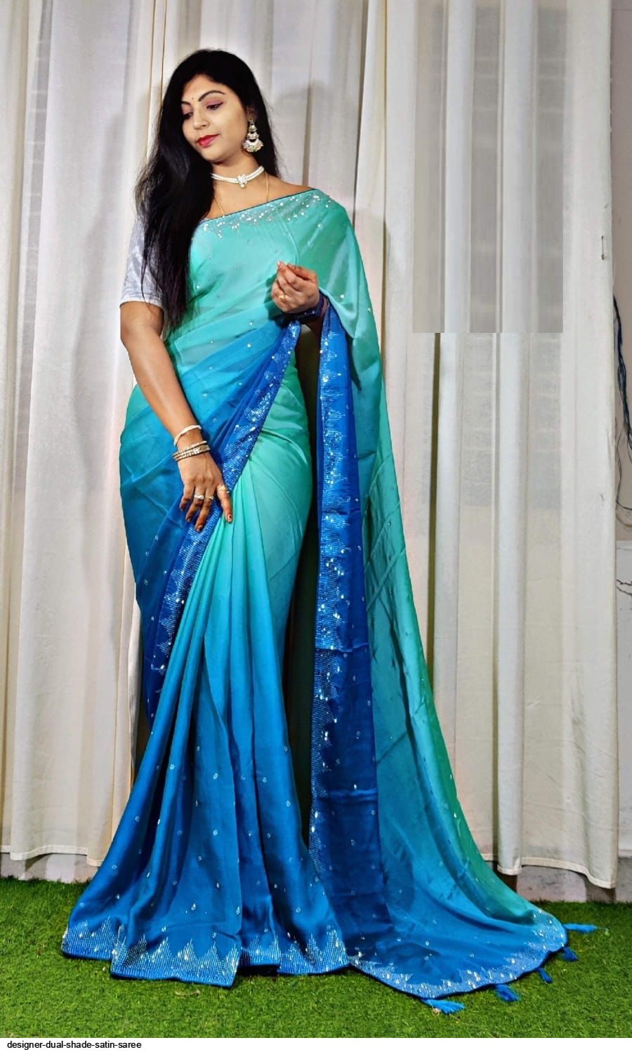 Blue Color Georgette Double Sequence Work Boutique Wear Saree – BEST SAREE