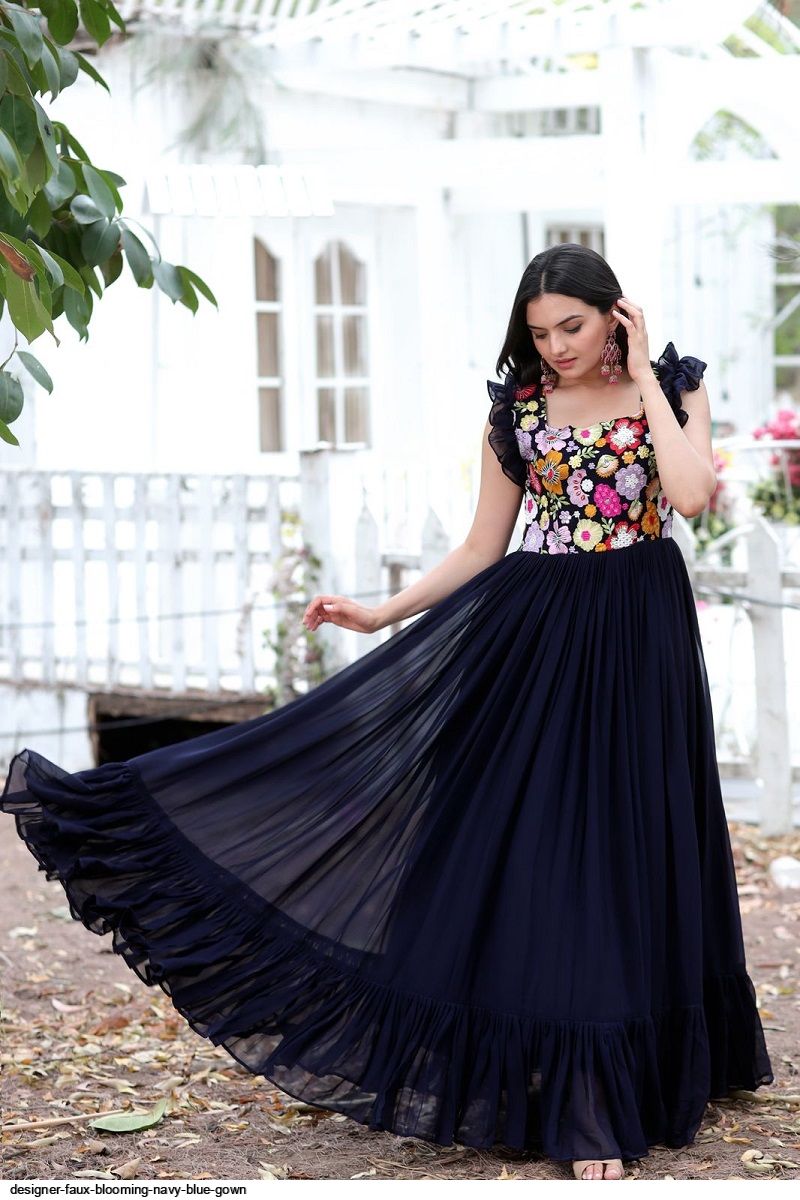 Navy Blue Color Weaving Zari Work Rangoli Silk Gown