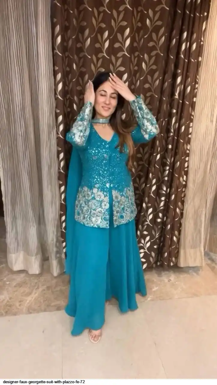DESIGNER FAUX GEORGETTE SUIT WITH PLAZZO FE 72 A