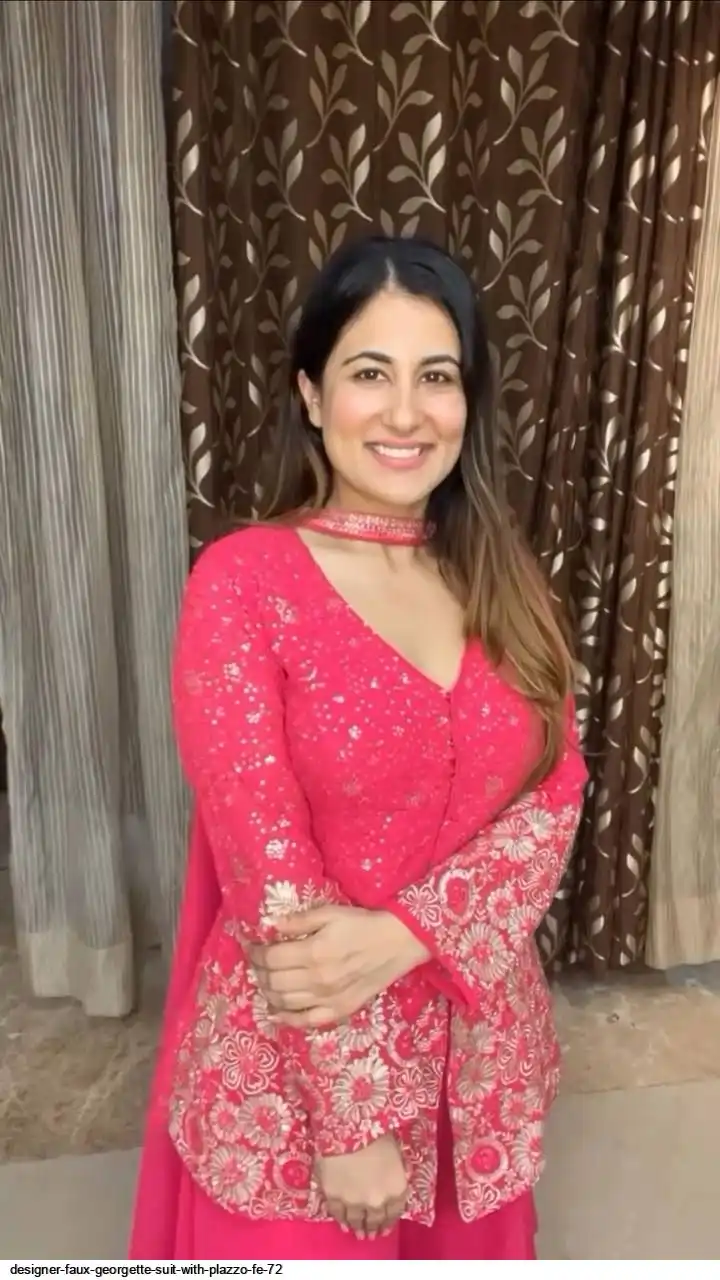 DESIGNER FAUX GEORGETTE SUIT WITH PLAZZO FE 72 C