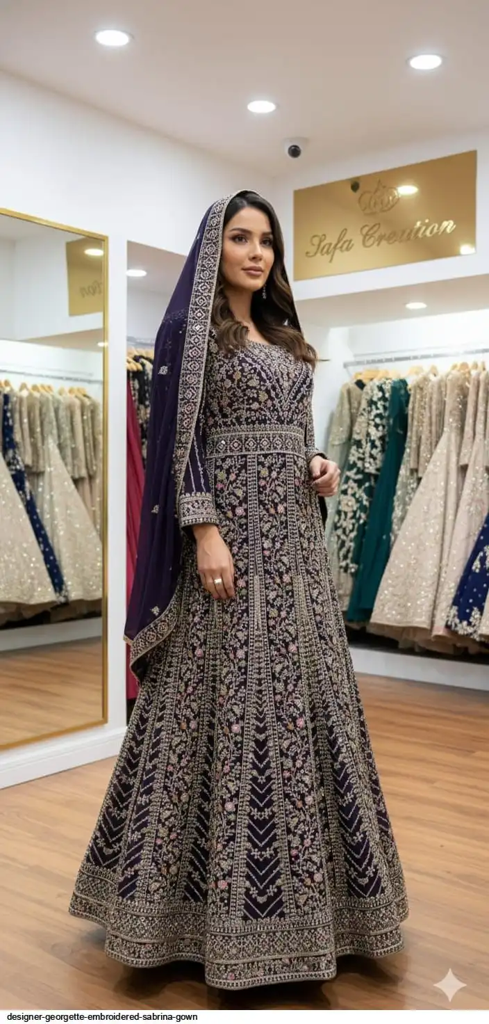 DESIGNER GEORGETTE EMBROIDERED SABRINA GOWN C