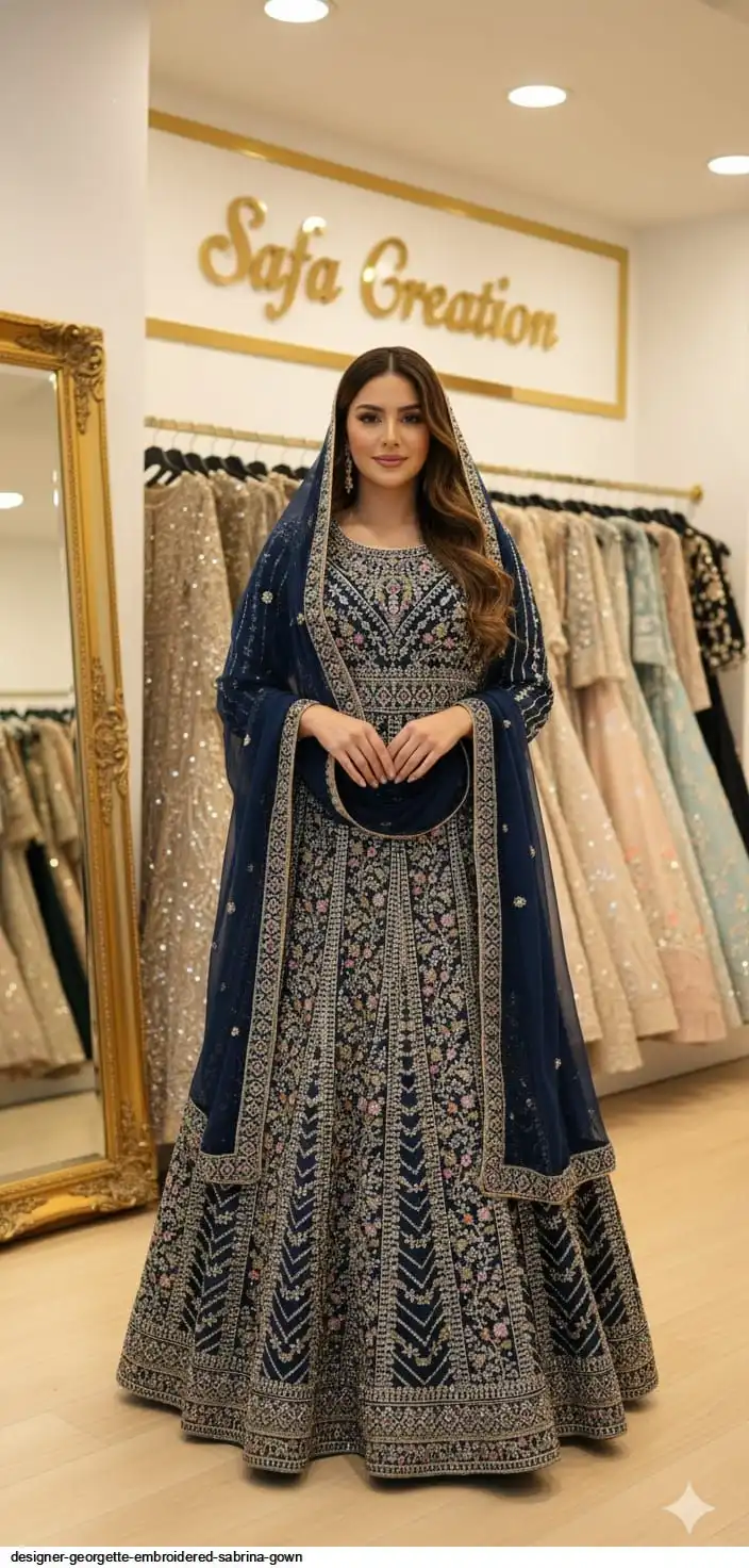 DESIGNER GEORGETTE EMBROIDERED SABRINA GOWN D
