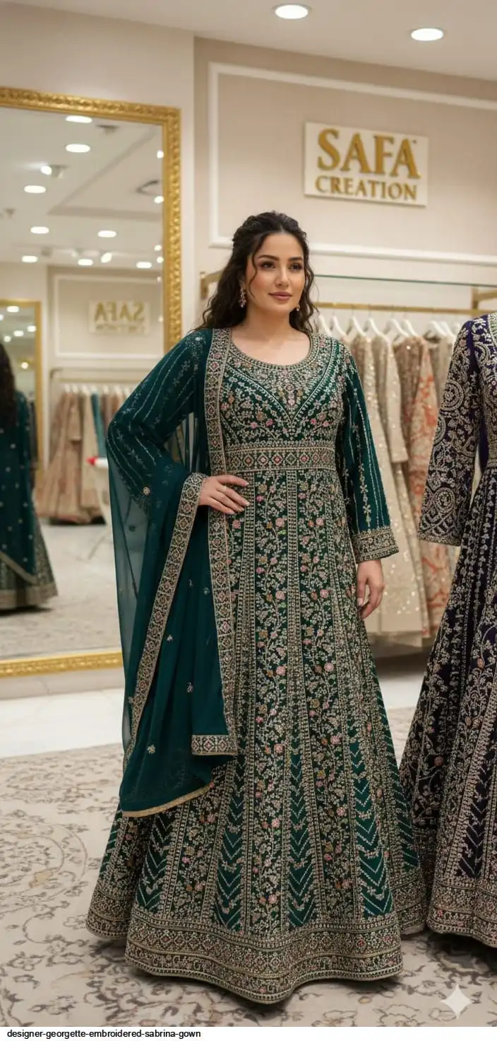 DESIGNER GEORGETTE EMBROIDERED SABRINA GOWN A