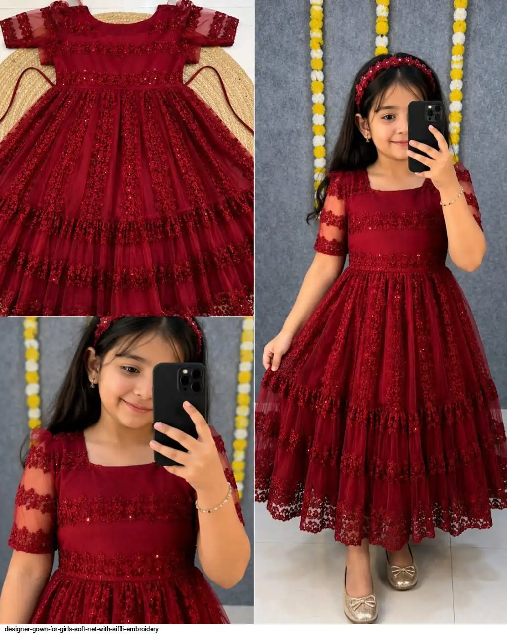 DESIGNER GOWN FOR GIRLS SOFT NET WITH SIFFLI EMBROIDERY 4
