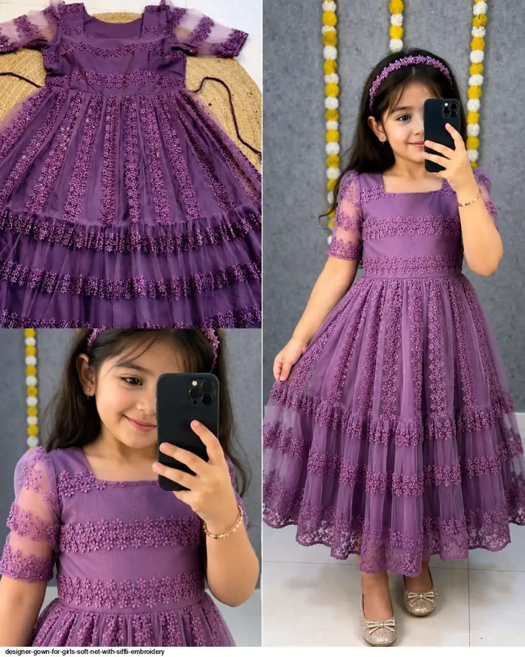 DESIGNER GOWN FOR GIRLS SOFT NET WITH SIFFLI EMBROIDERY 3