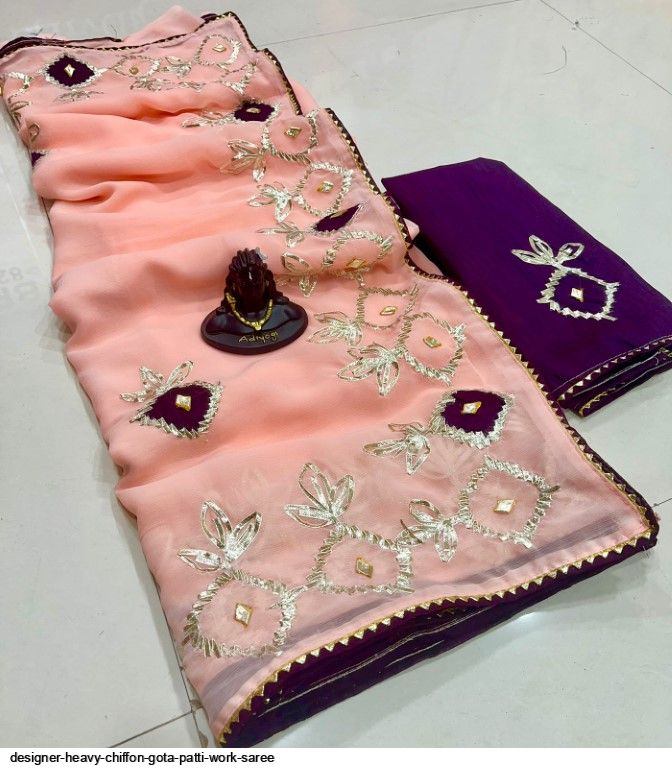 Designer Lotus Pink Chiffon Handmade Saree in Gota Patti - Rana's by  Kshitija