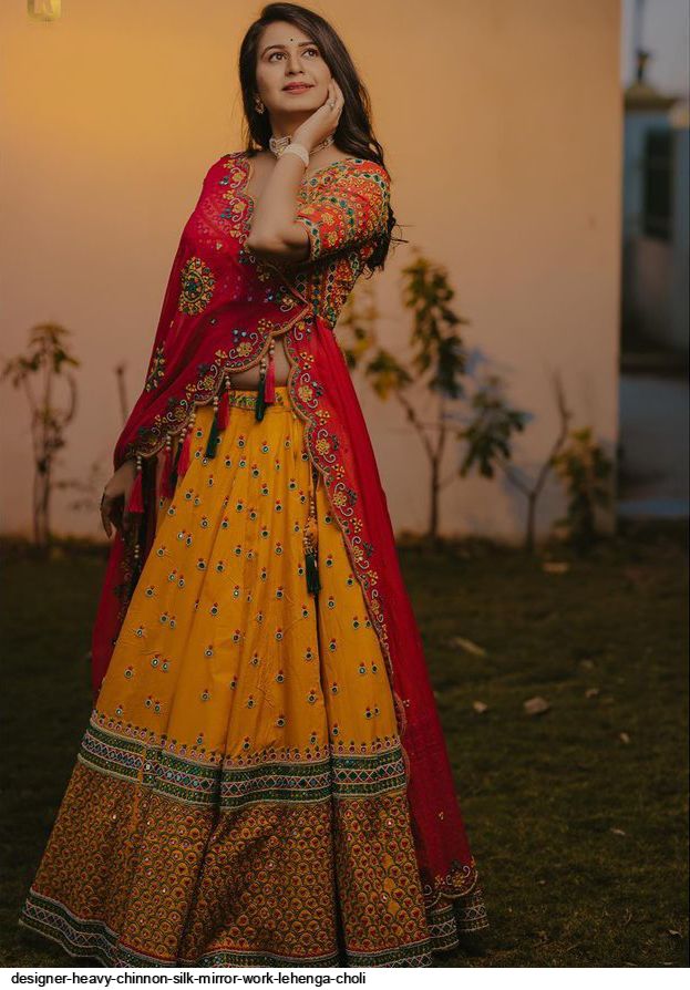 Peach organza heavy pagdi and mirror work wedding lehenga choli | Indian  wedding wear, Mirror work lehenga, Designer lehenga choli