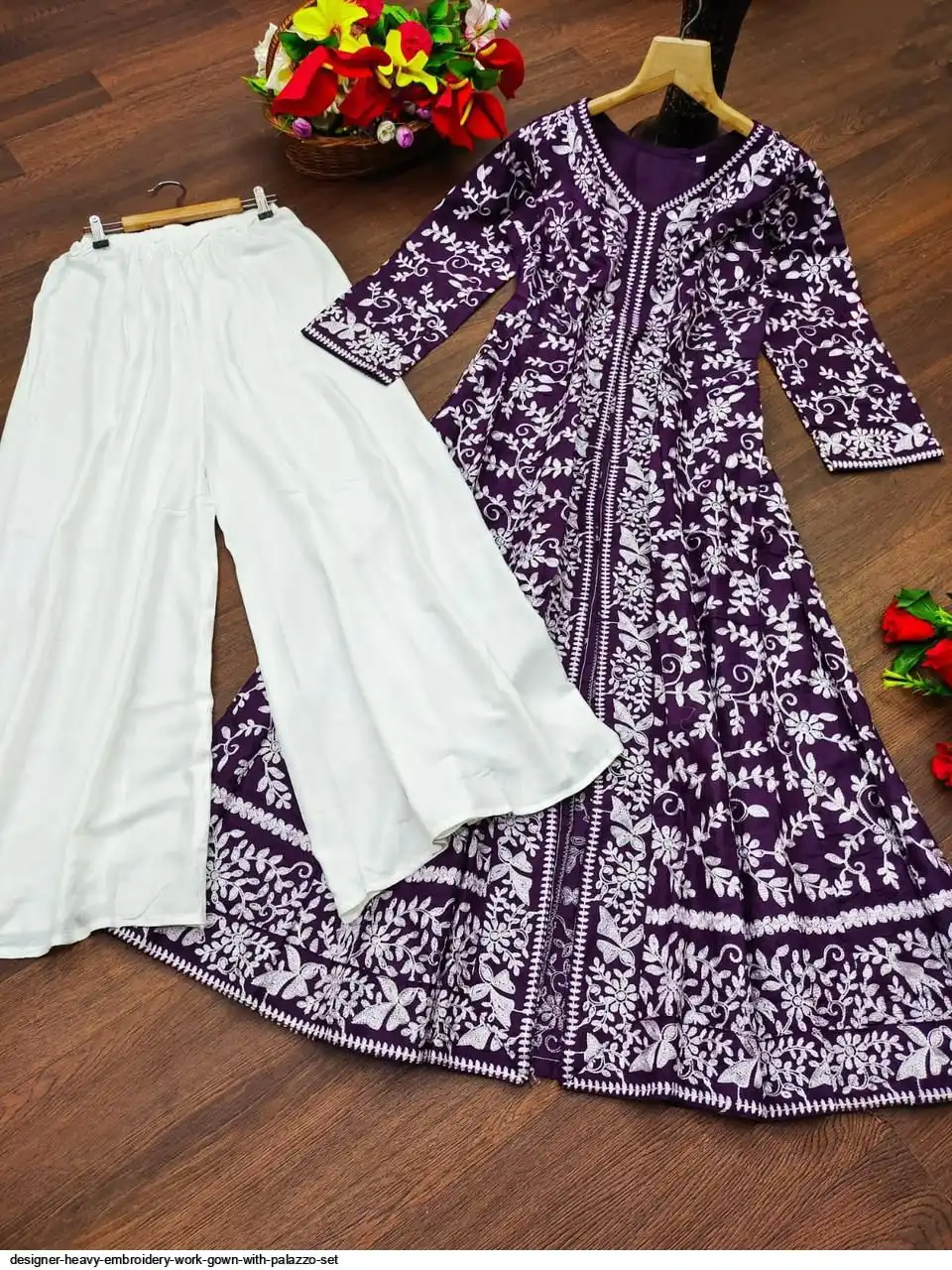DESIGNER HEAVY EMBROIDERY WORK GOWN WITH PALAZZO SET 3