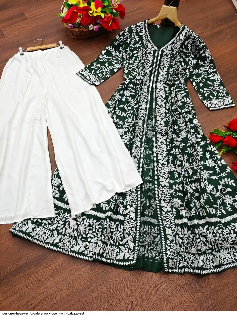 DESIGNER HEAVY EMBROIDERY WORK GOWN WITH PALAZZO SET 4