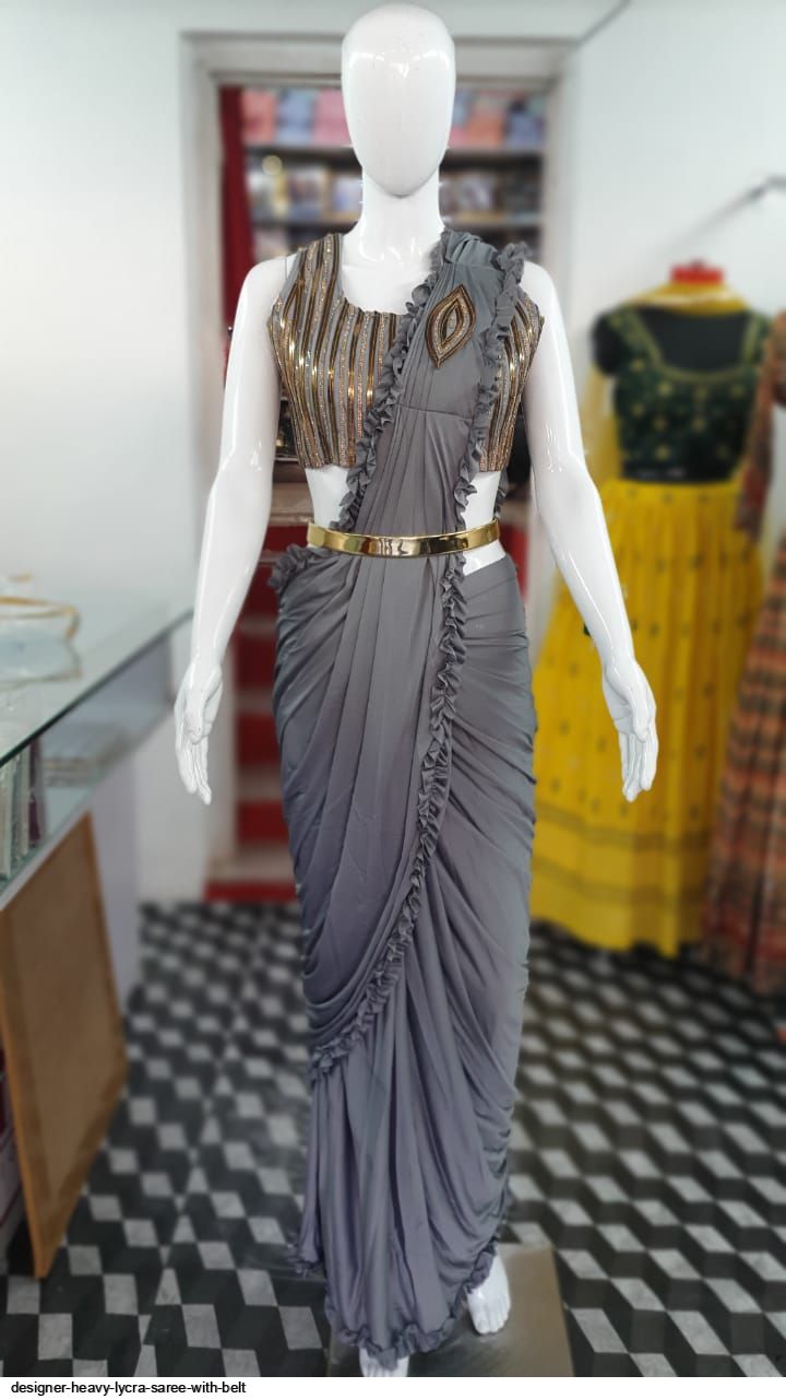 designer heavy lycra saree with belt