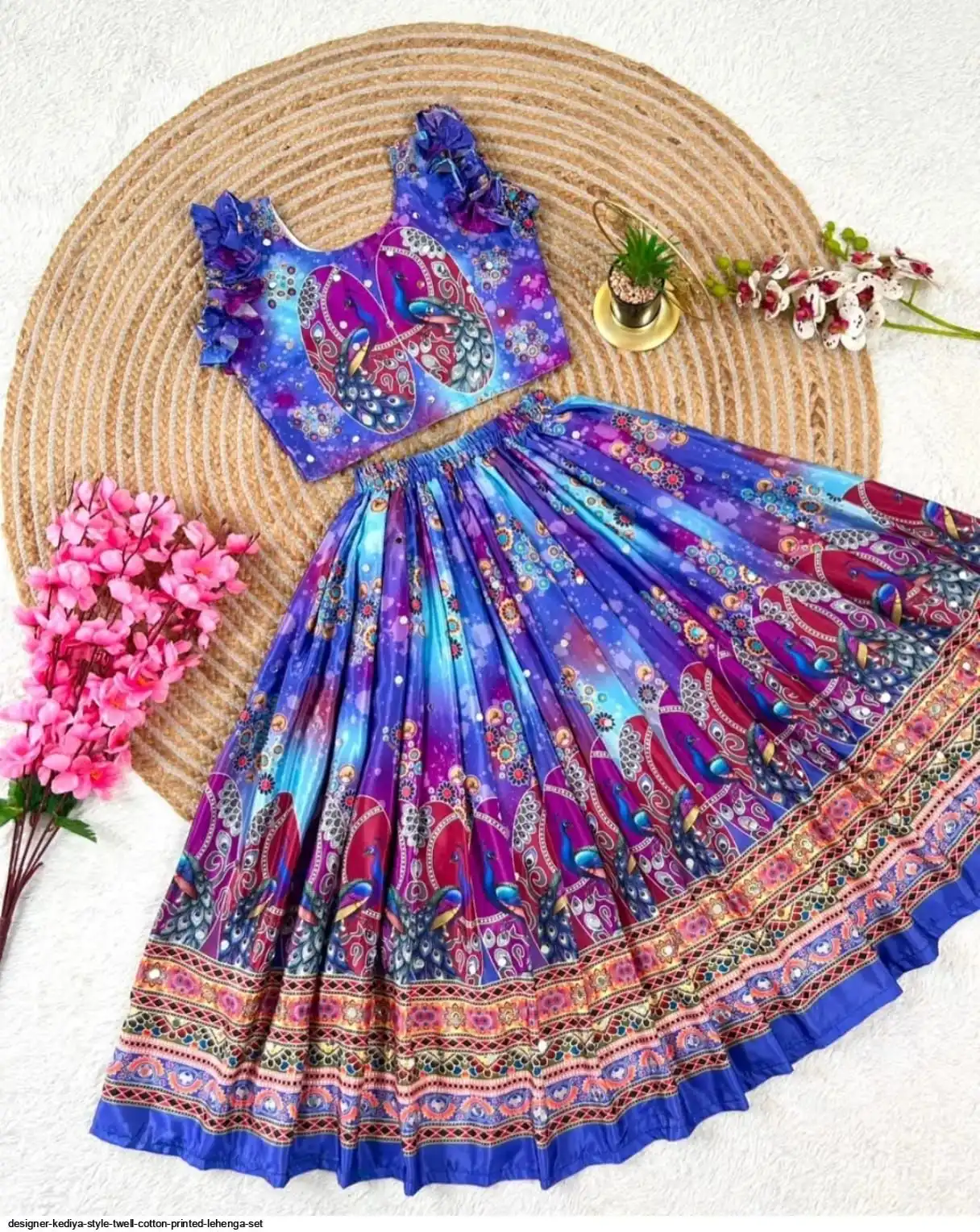 DESIGNER KEDIYA STYLE TWELL COTTON PRINTED LEHENGA SET B