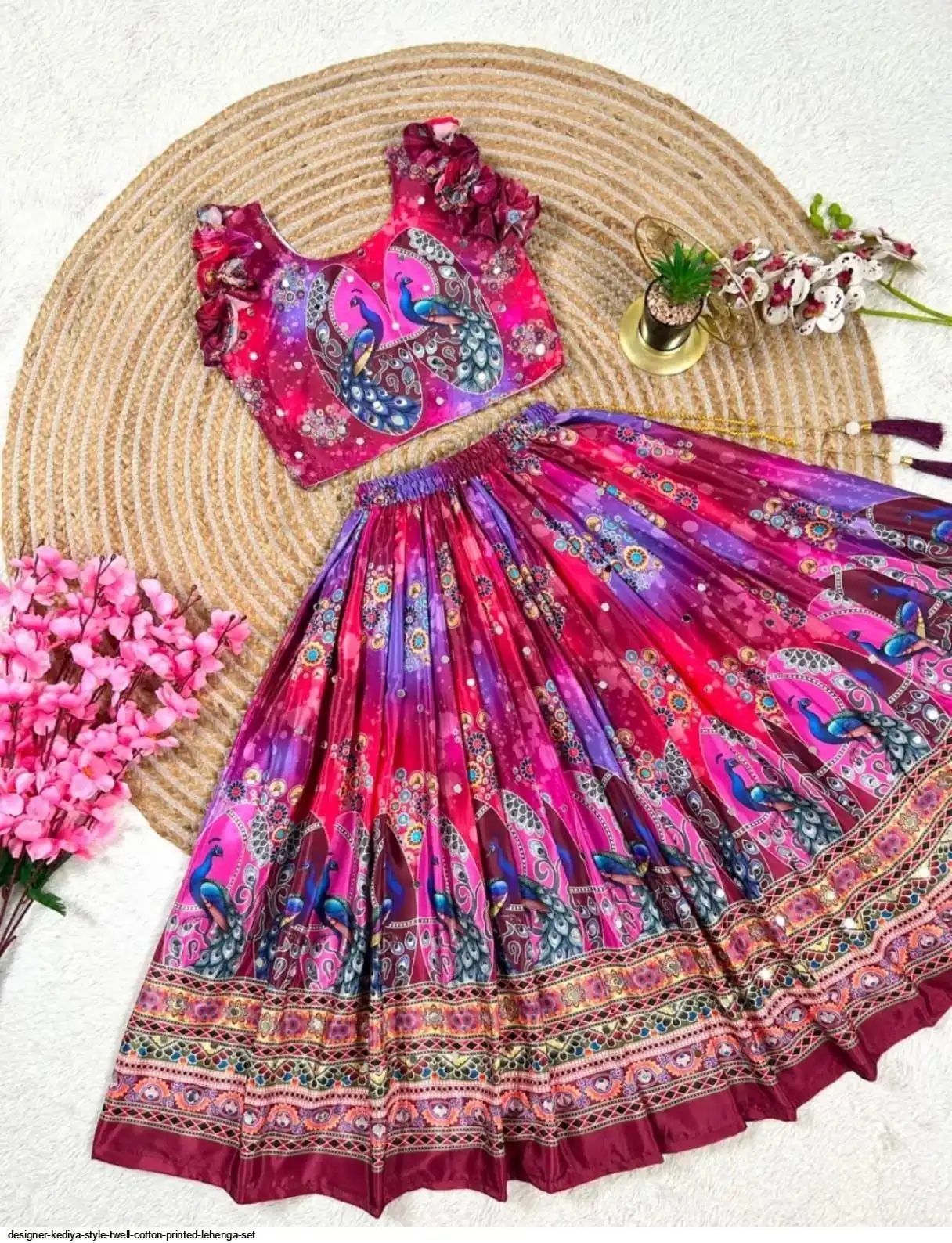 DESIGNER KEDIYA STYLE TWELL COTTON PRINTED LEHENGA SET C