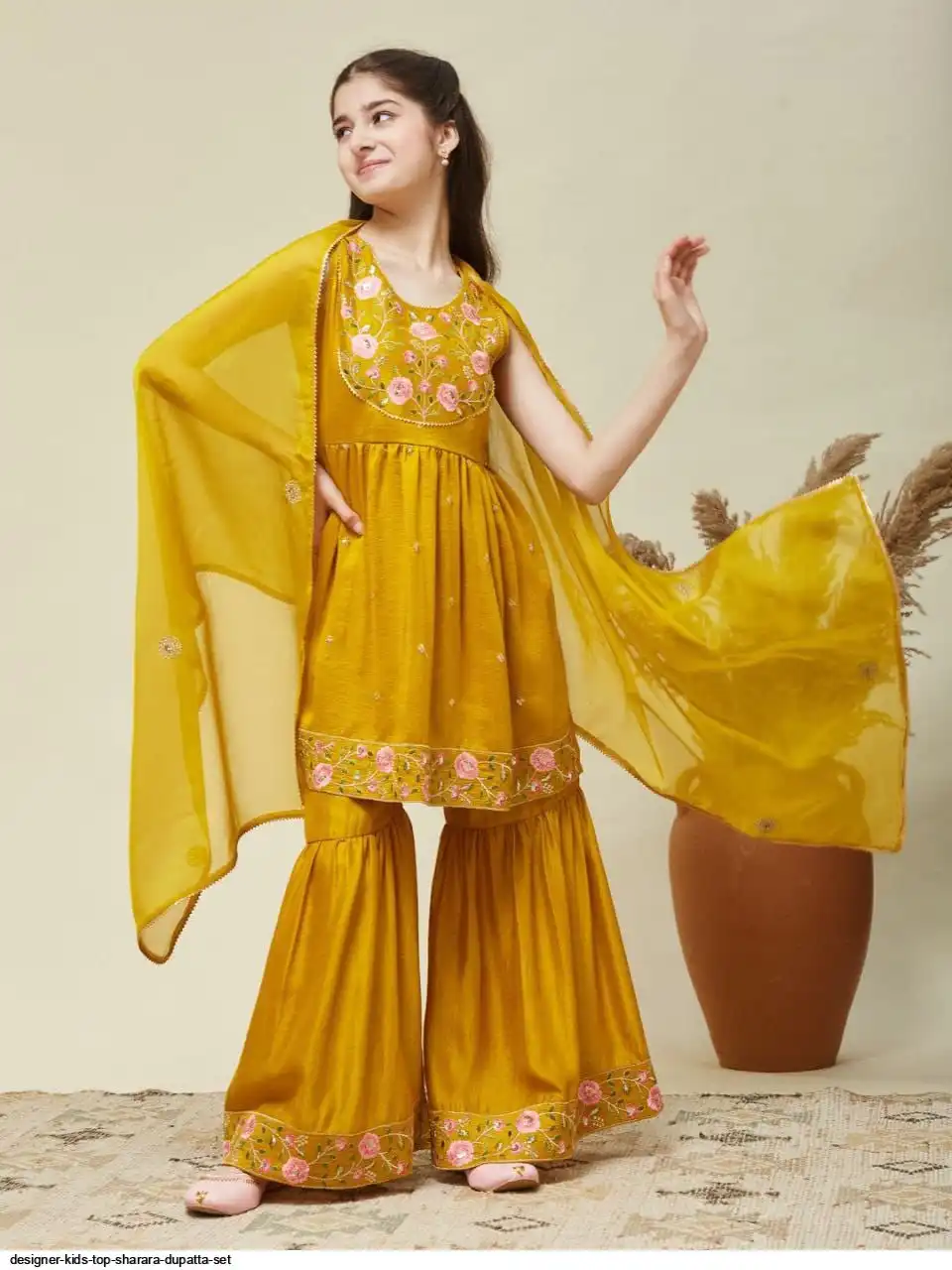 DESIGNER KIDS TOP SHARARA DUPATTA SET A