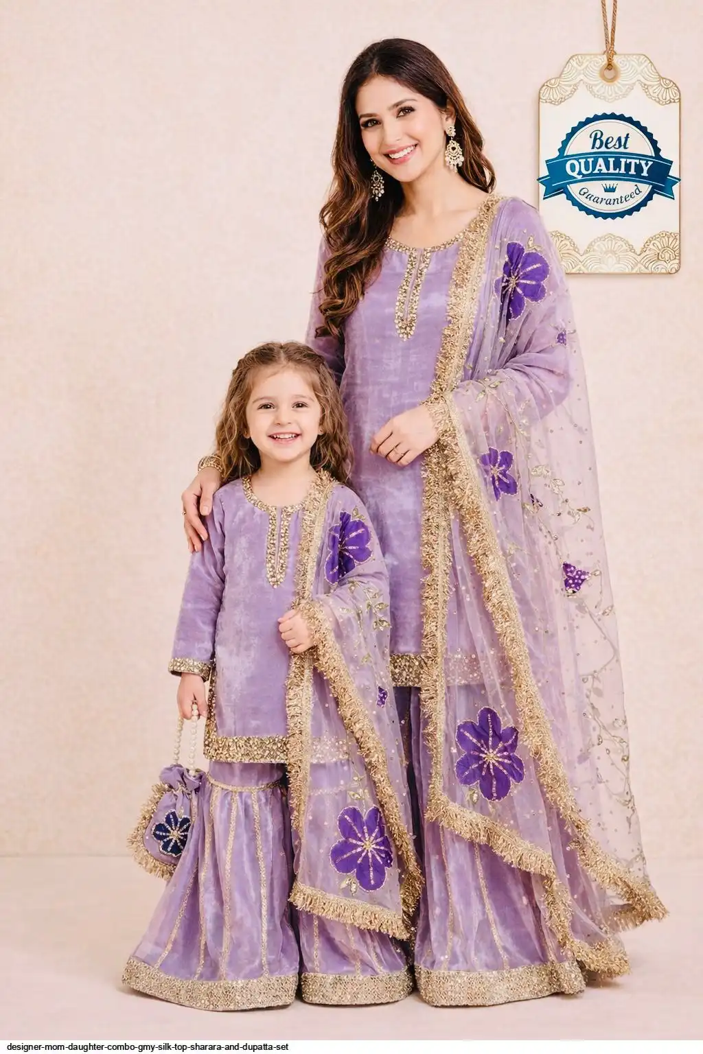 DESIGNER MOM DAUGHTER COMBO GMY SILK TOP SHARARA AND DUPATTA SET A