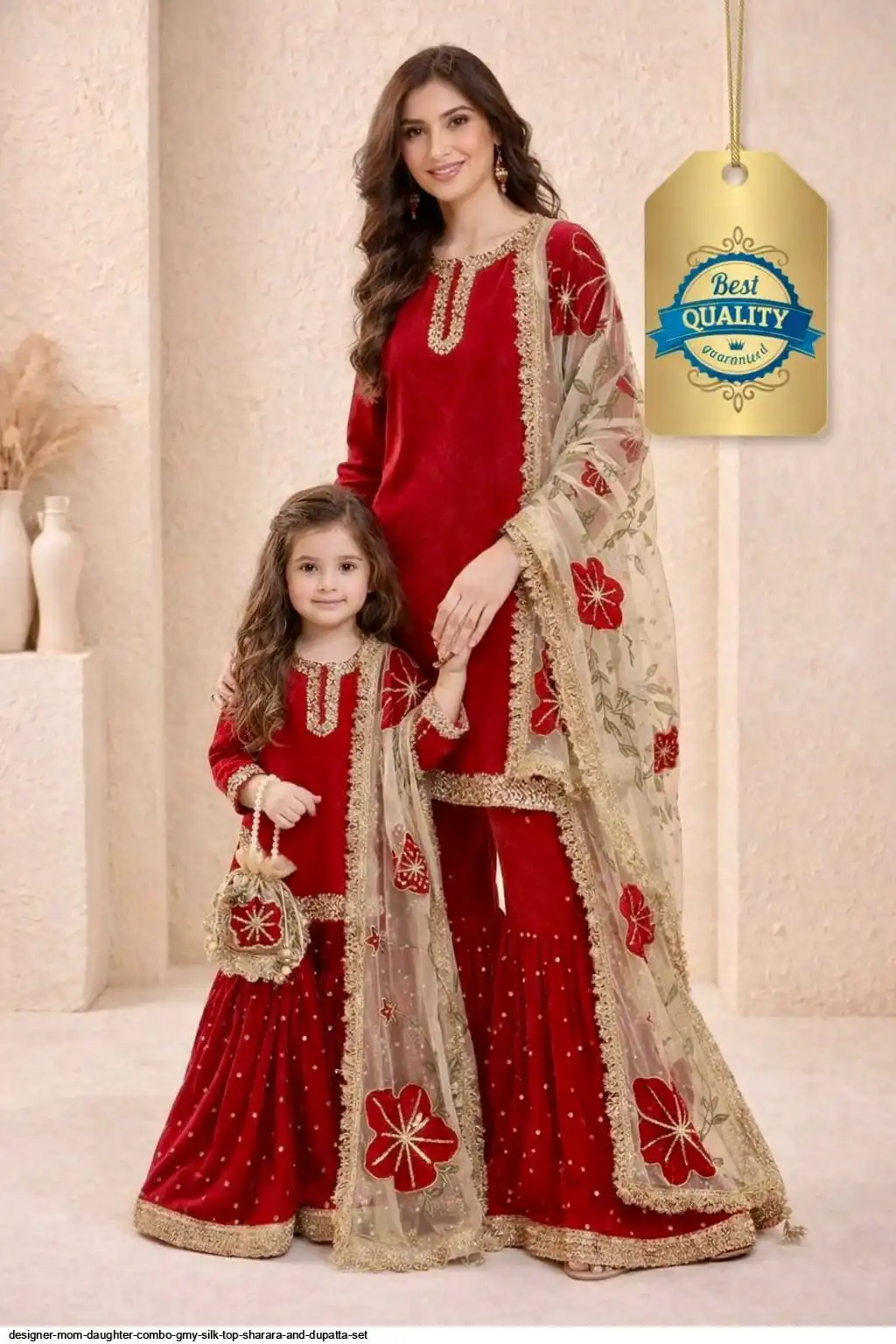 DESIGNER MOM DAUGHTER COMBO GMY SILK TOP SHARARA AND DUPATTA SET B