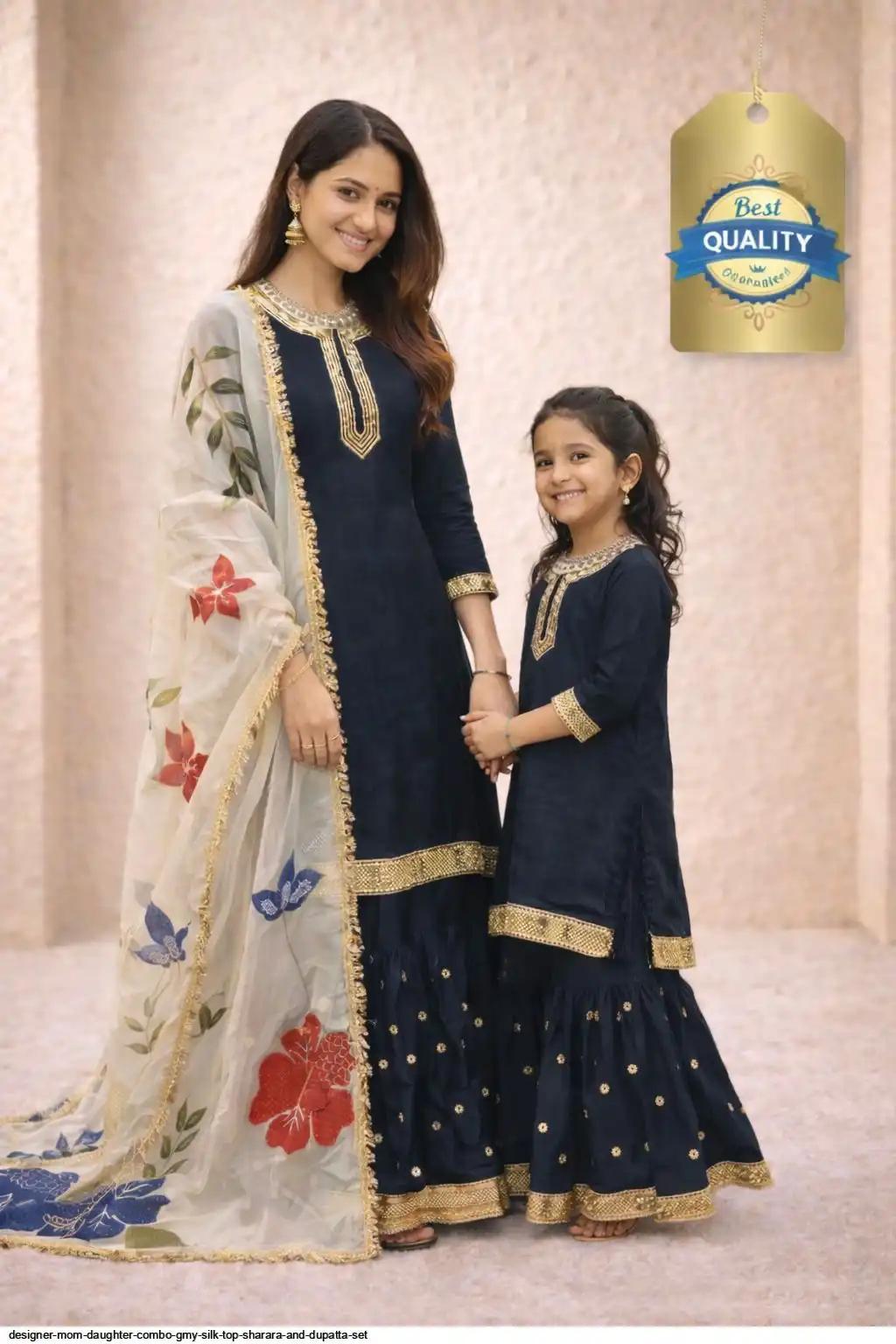DESIGNER MOM DAUGHTER COMBO GMY SILK TOP SHARARA AND DUPATTA SET D