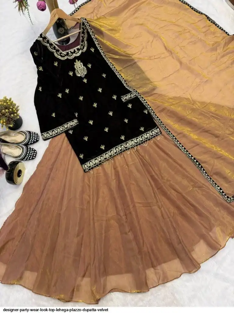 DESIGNER PARTY WEAR LOOK TOP LEHEGA PLAZZO DUPATTA VELVET 2