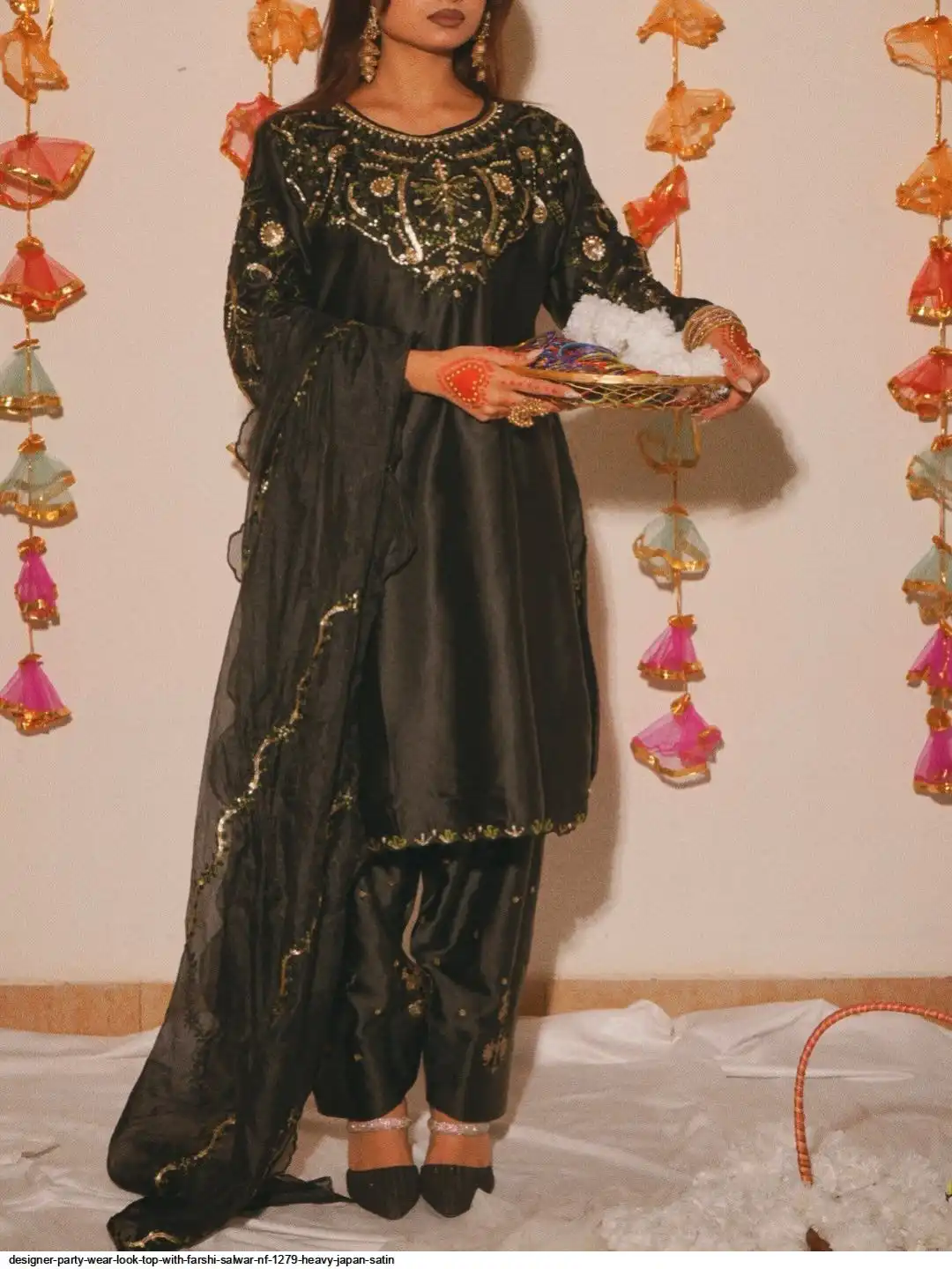 DESIGNER PARTY WEAR LOOK TOP WITH FARSHI SALWAR NF 1279 HEAVY JAPAN SATIN C