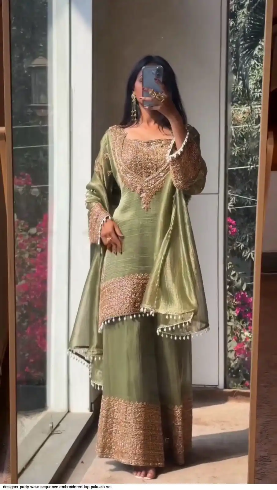 DESIGNER PARTY WEAR SEQUENCE EMBROIDERED TOP PALAZZO SET 2
