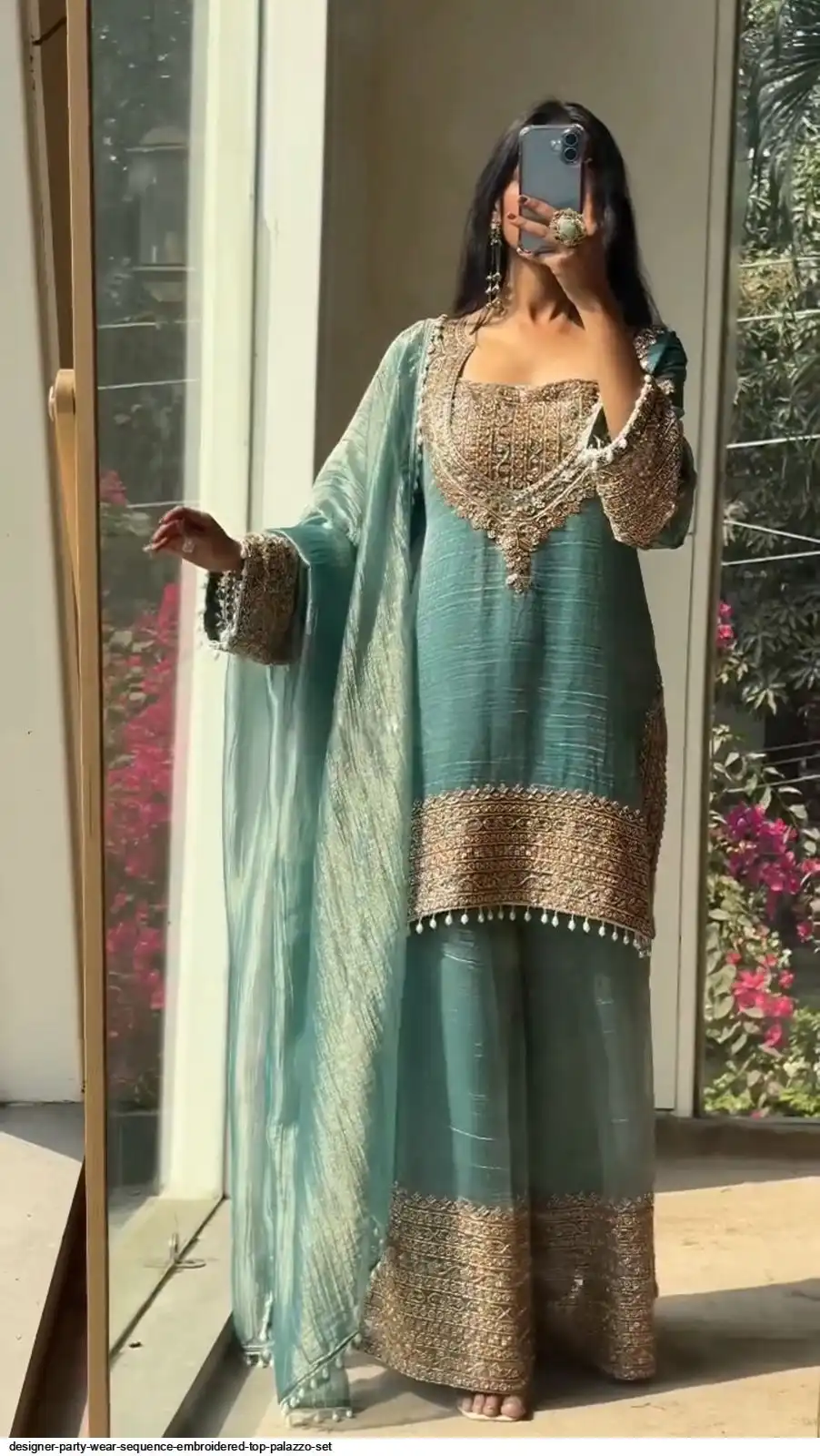 DESIGNER PARTY WEAR SEQUENCE EMBROIDERED TOP PALAZZO SET 4