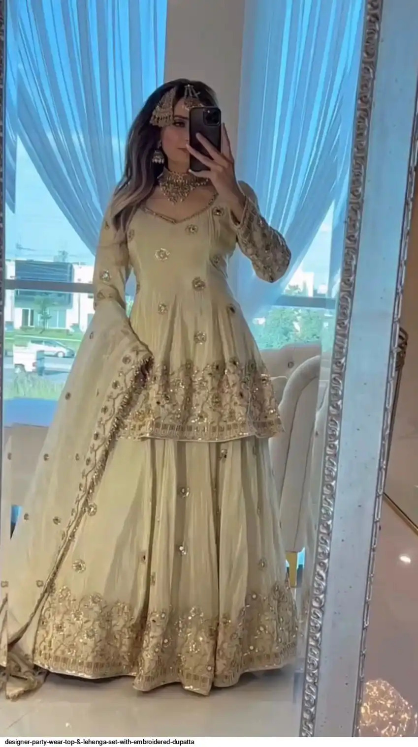 DESIGNER PARTY WEAR TOP AND LEHENGA SET WITH EMBROIDERED DUPATTA