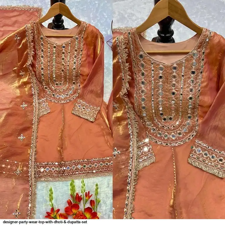 DESIGNER PARTY WEAR TOP WITH DHOTI DUPATTA SET C