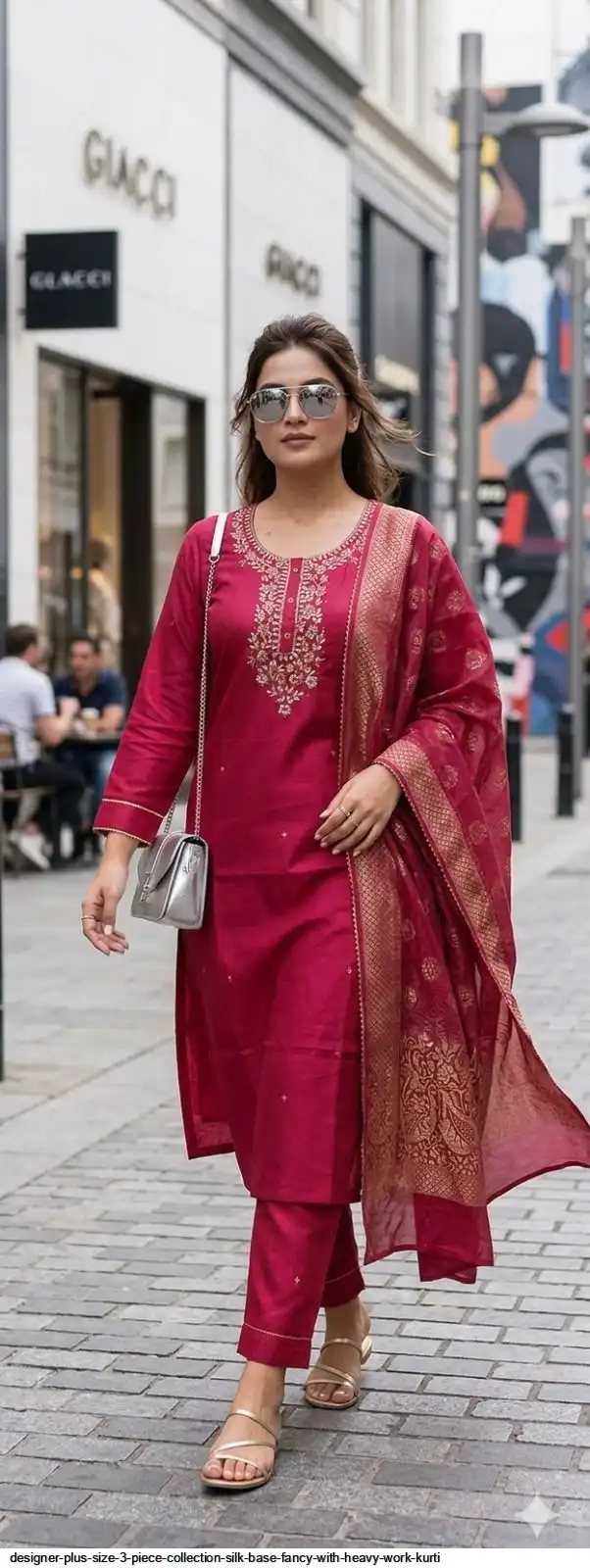 DESIGNER PLUS SIZE 3 PIECE COLLECTION SILK BASE FANCY WITH HEAVY WORK KURTI 2
