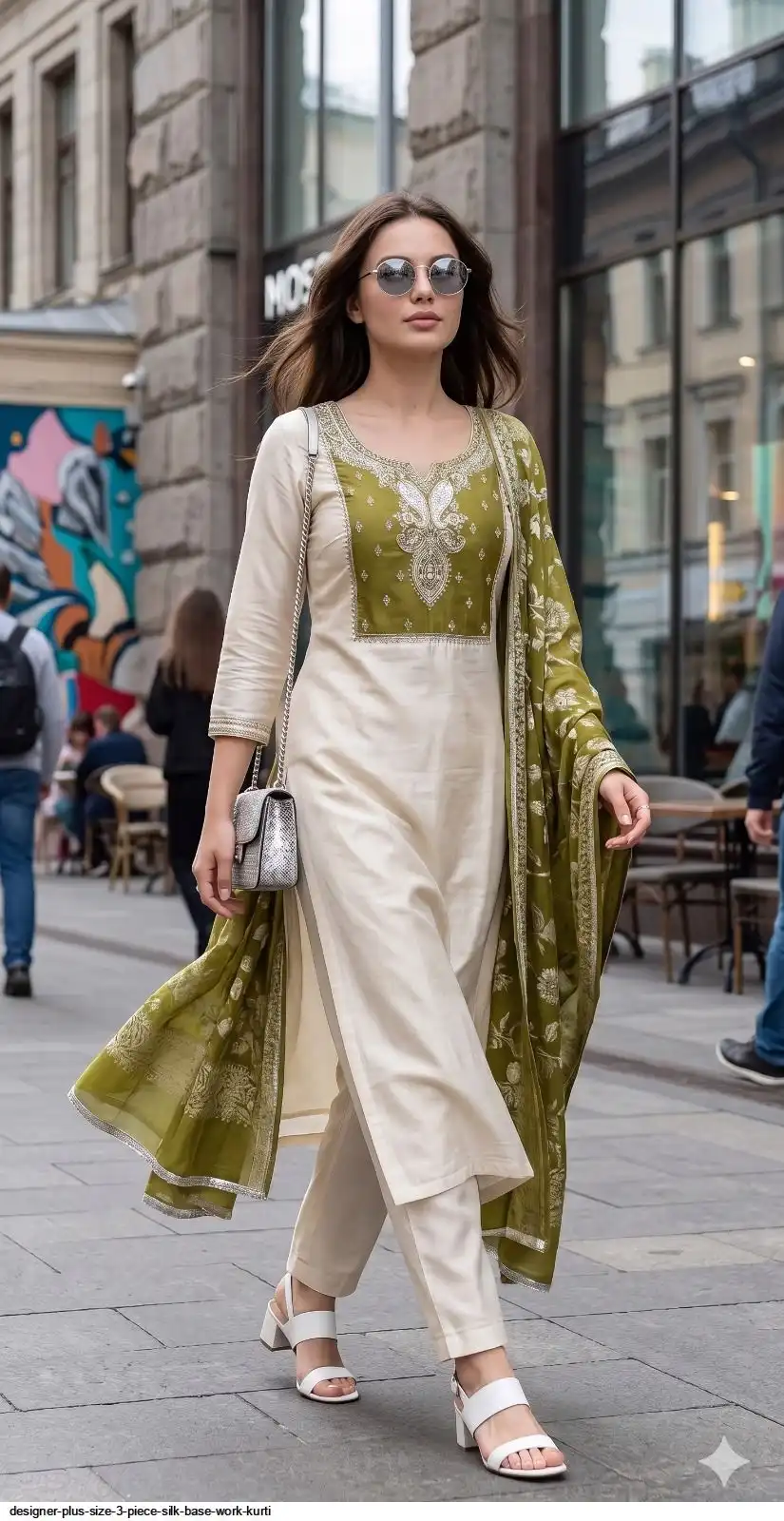 DESIGNER PLUS SIZE 3 PIECE SILK BASE WORK KURTI 2