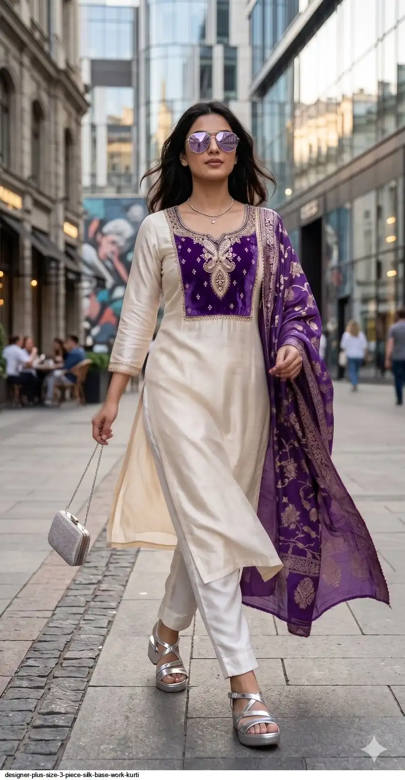 DESIGNER PLUS SIZE 3 PIECE SILK BASE WORK KURTI 3
