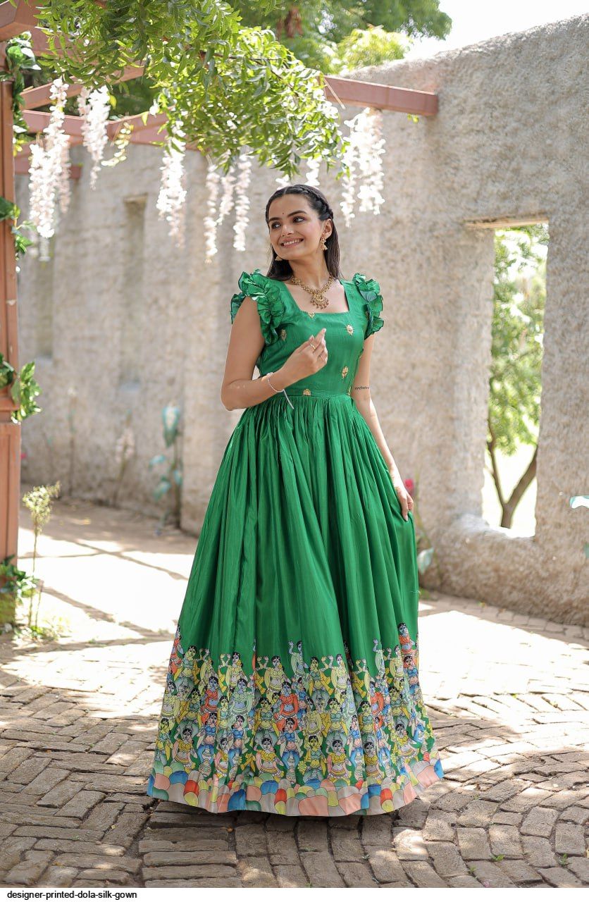 Buy Green Silk Round Ikat Gown For Women by I am Design Online at Aza  Fashions.